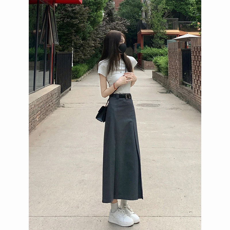 灰色百褶西装半身裙子女春季2026新款高腰显瘦百搭a字中长款伞裙