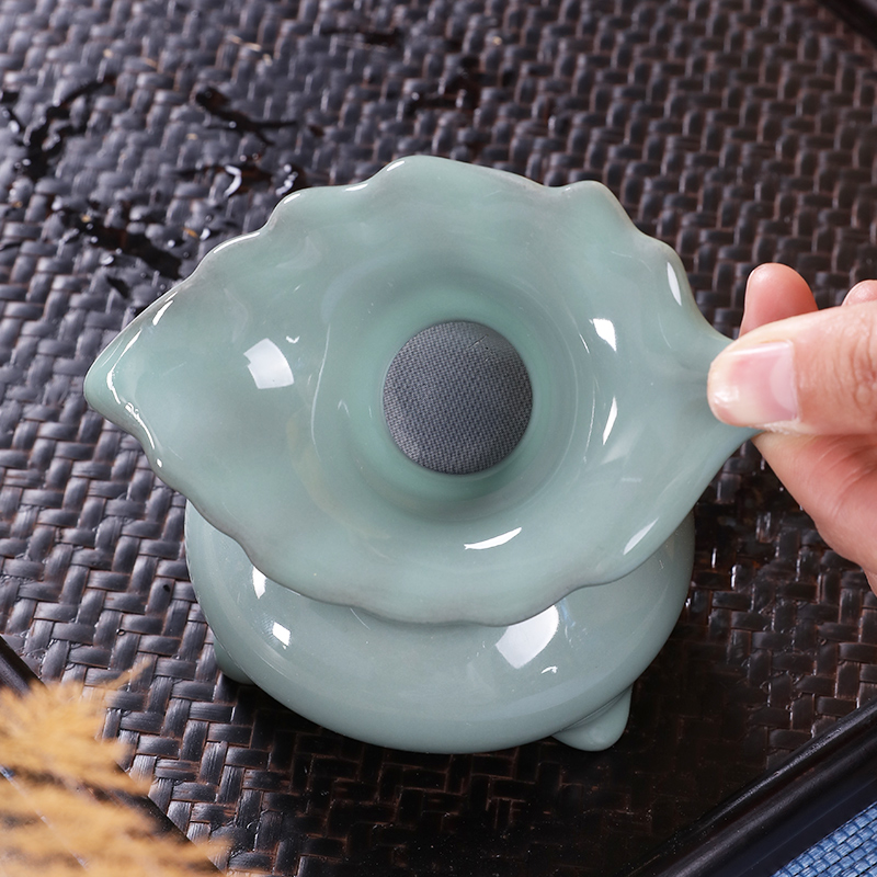 岚宫窑 厚胎树叶茶漏茶滤网陶瓷官窑茶具盖碗带盖滤茶器小茶壶单
