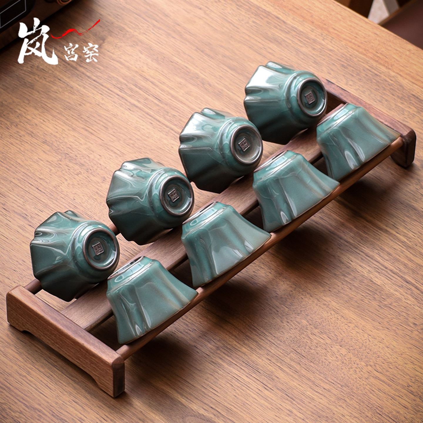 裂纹开片青瓷主人杯功夫茶杯套装6只家用茶具喝茶茶碗陶瓷新中式图片