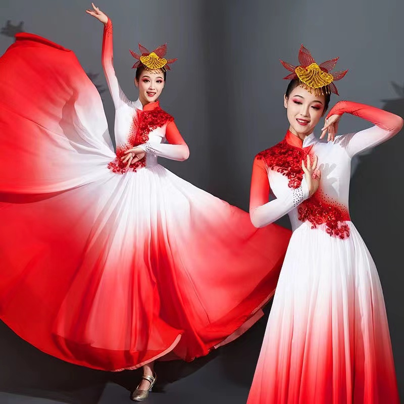 中国梦歌伴舞现代舞大摆裙灯火里的中国舞蹈万疆开场舞红歌演出服