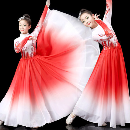 儿童演出服大摆裙万疆灯火里的中国舞蹈合唱服现代开场舞蹈表演服