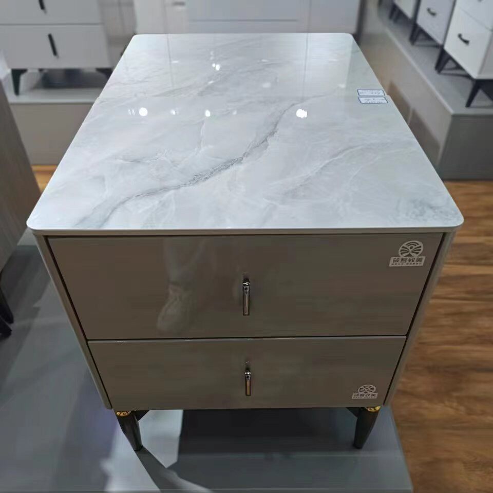 DZA-10灰大户型床头柜实木岩板极简轻奢简约现代床边柜卧室收纳柜