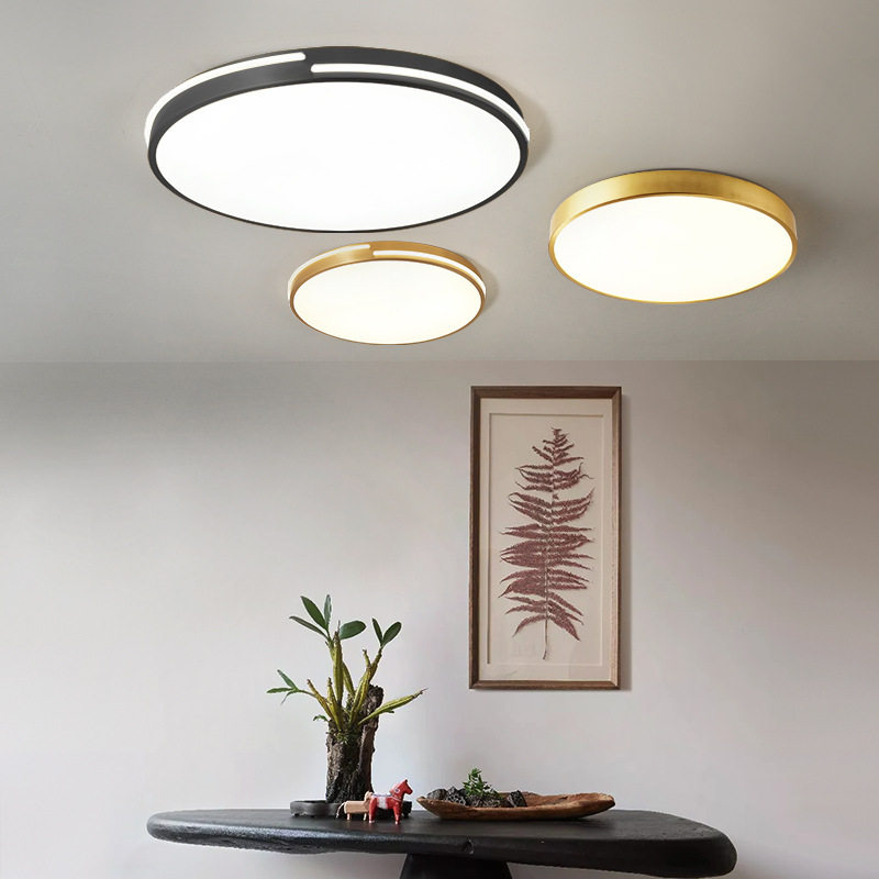 新中式卧室灯铜灯 现代简约吸顶灯圆形餐厅书房灯led小客厅阳台灯