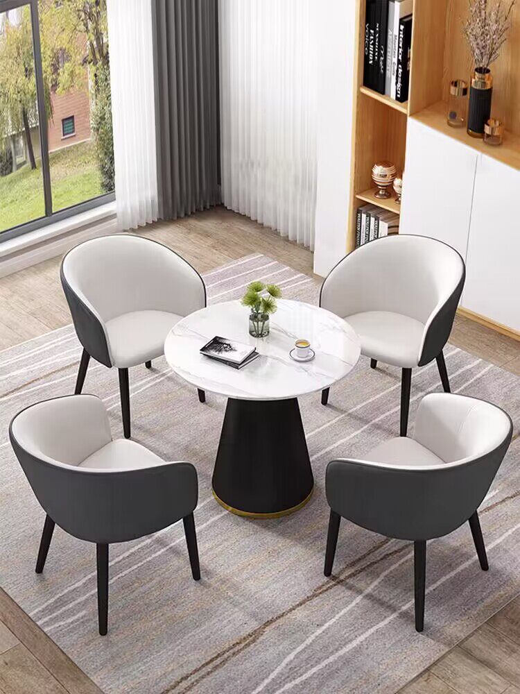 轻奢洽谈桌椅组合售楼处4s酒店休闲商务会客谈判接待岩板小圆桌子