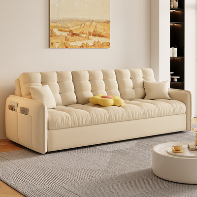 奶油风小户型绒布沙发床多功能两用家用客厅可躺可睡伸缩懒人沙发