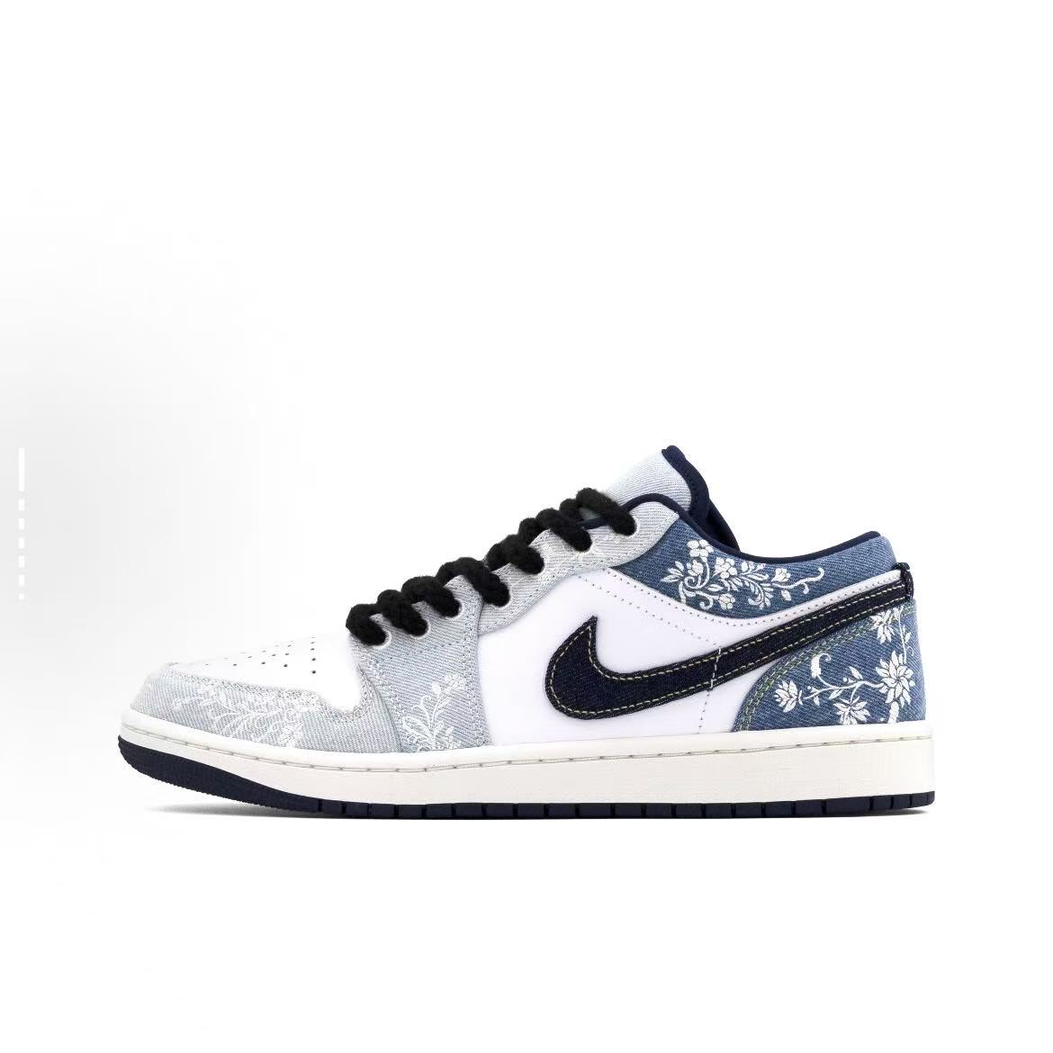 球鞋定制 Air Jordan 1 Low AJ1 美式街头白蓝牛仔男子低帮篮球鞋