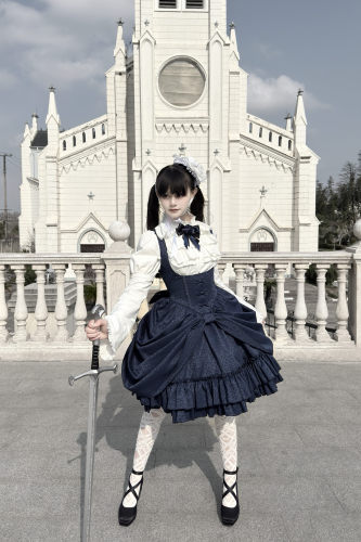 【多色香水瓶定金】初代原创暗黑哥特暗纹鱼骨托胸裙Lolita衬衫