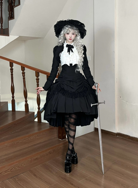 【小尖牙定金】初代魔女原创暗黑哥特鱼骨提拉摆裙坎肩衬衫Lolita
