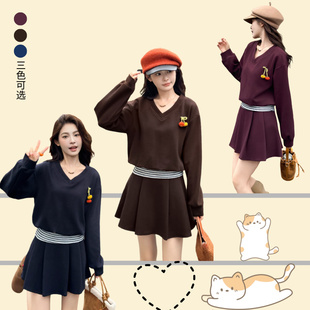 文澜女装学院风时尚套装女春季卫衣百褶裙两件套洋气减龄小个子