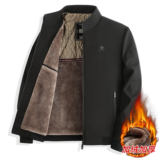 爸爸加绒加厚外套秋冬季中老年男士棒球领夹克棉袄爷爷大码休闲装