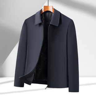 春秋翻领夹克衫纯色中年爸爸装商务休闲宽松行政茄克干部外套上衣