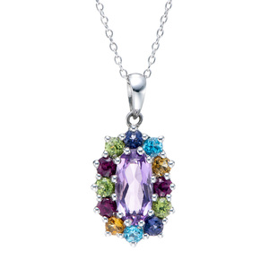 四季花园紫水晶天然彩宝925银项链女 彩虹宝石吊坠气质女士礼物新