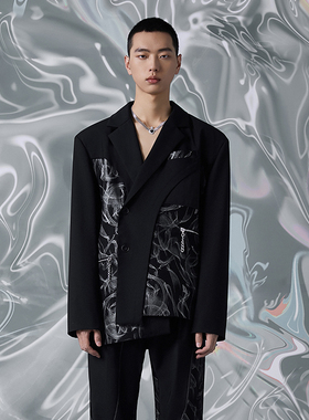 CSYCESTUDIOS原创设计秋季黑色不对称时髦宽松西装外套男潮装