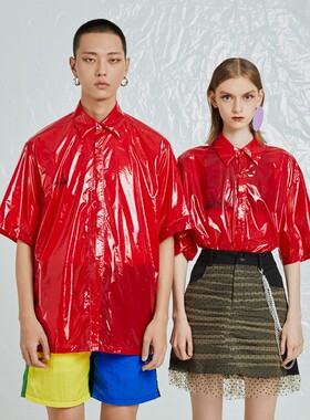 CEMT买手店 CSY短袖衬衫薄款红色宽松情侣装男女同款单穿衬衣潮