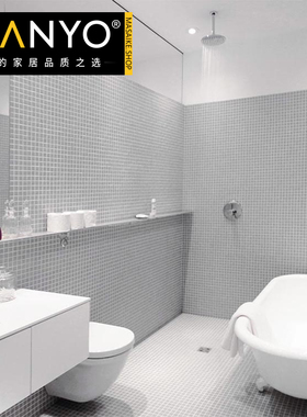 北欧浴室卫生间浅灰色热熔玻璃马赛克防滑洗手间室内墙面砖20mm