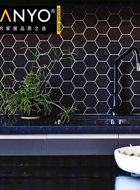 北欧厨房浴室卫生间黑色全瓷防滑哑亮光正六角纯色釉面马赛克瓷砖