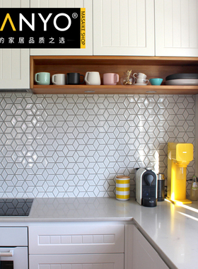 简约现代白色菱形马赛克瓷砖 北欧马赛克墙砖 厨房卫生间背景墙