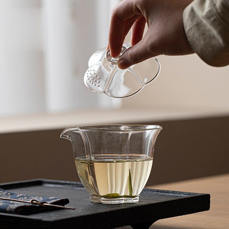 玻璃盖碗耐高温品茗杯家用绿茶耐热透明单个泡茶碗手抓壶功夫茶具