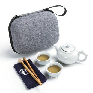 布袋一壶二杯户外旅行茶杯包布艺棉麻茶道配件 便携茶具收纳包日式