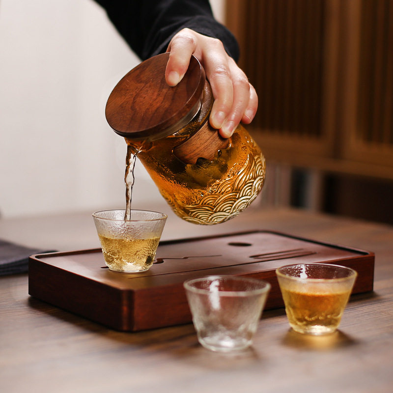 日式快客杯一壶三杯玻璃防烫便携式功夫茶具户外旅行套装简约