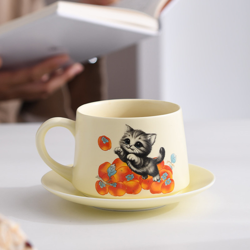 陶瓷柿子猫茶咖两用马克杯