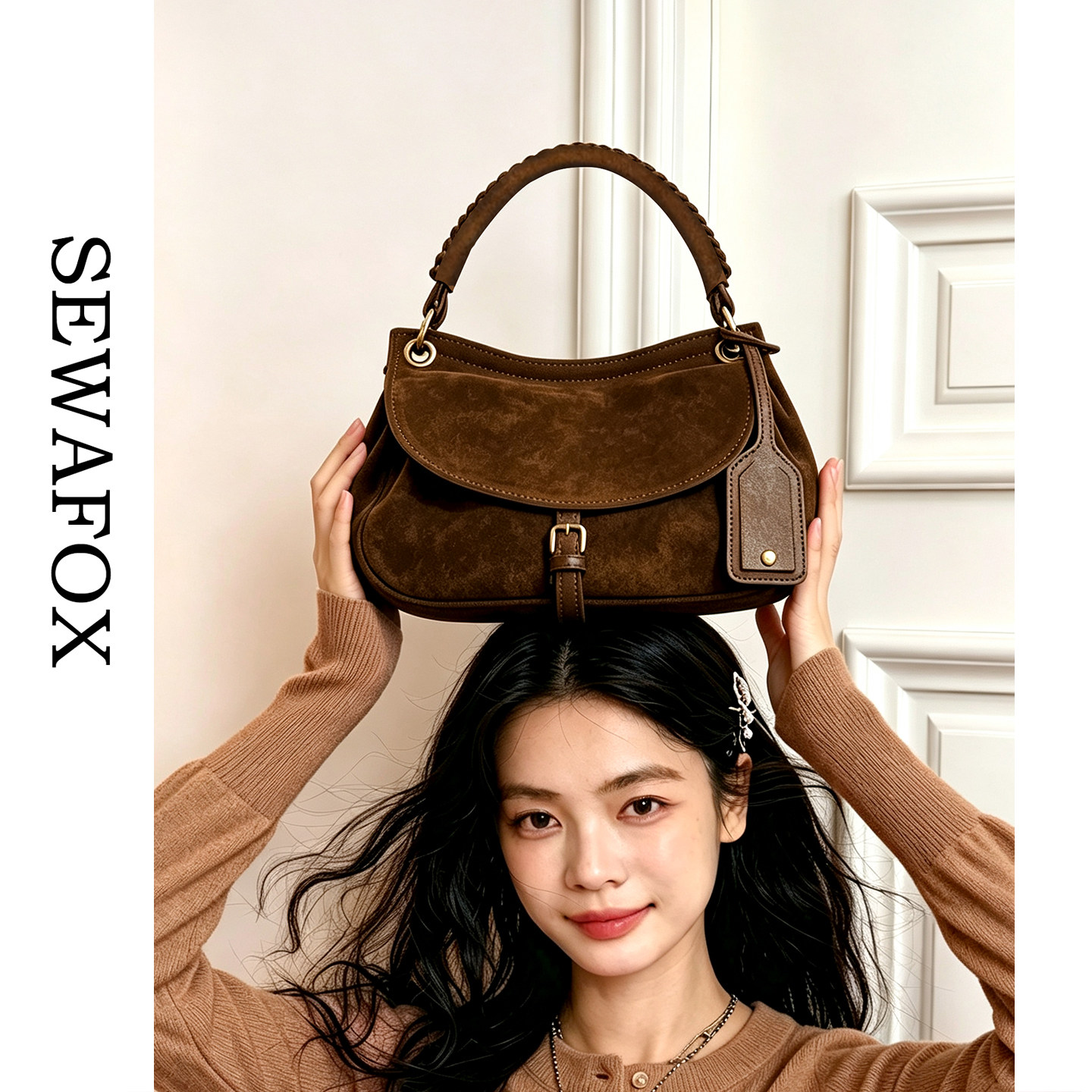 SEWAFOX通勤马鞍包女磨砂皮包包