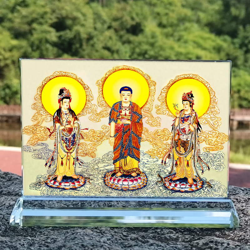 西方三圣画像水晶玻璃摆件桌面工艺品装饰摆台摆设家居创意定制