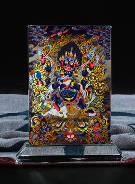 定制佛画像六臂玛哈嘎拉水晶摆件桌面唐卡工艺品摆台摆设家居创意