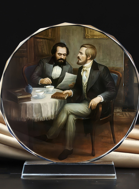 马克思恩格斯两人画像水晶摆件