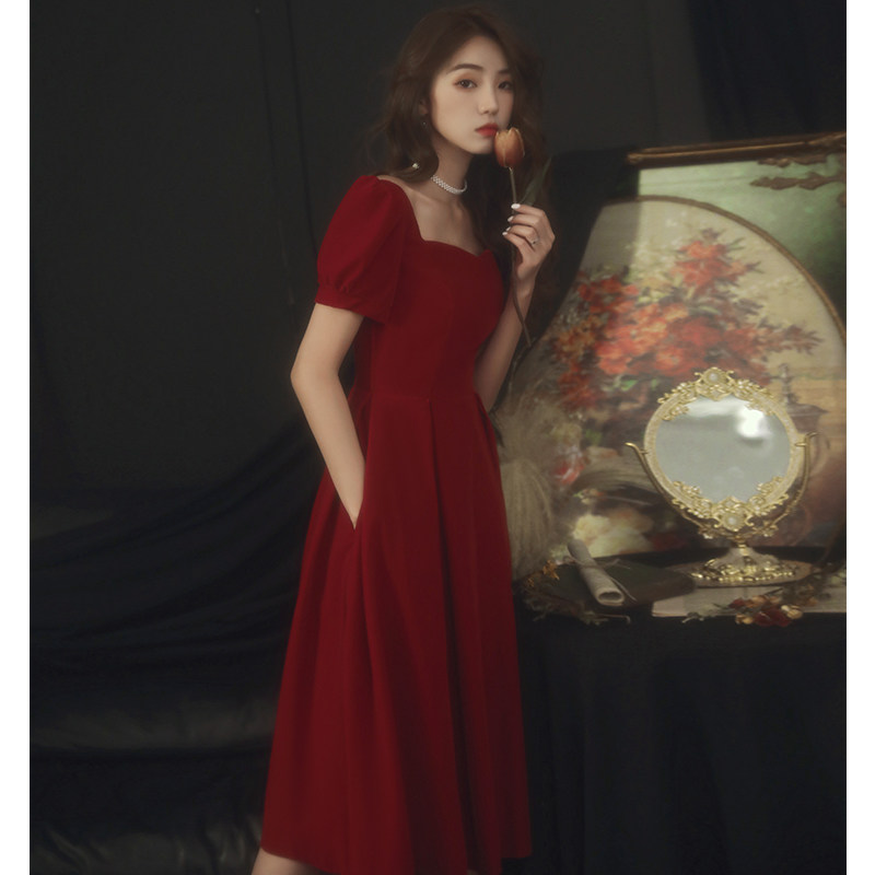 速发敬可服新娘酒红色订婚晚礼服连衣裙结穿平时酒婚小个子回门冬