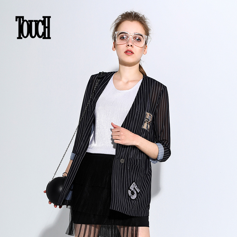 TOUCHÅ®×°2018дº¿îÎ÷×°ÍâÌ×Å®VÁìÌõÎÆ³¤Ðäµ¥ÅÅ¿ÛÐÞÉíÏÔÊݱ¡ÍâÌ×