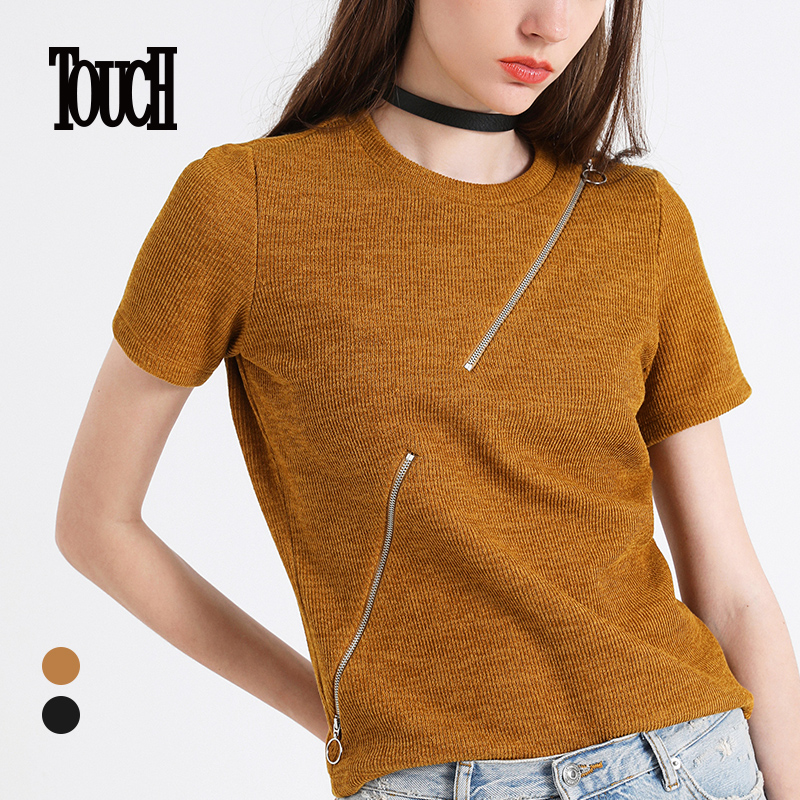 TOUCHÅ®×°2018пîÕëÖ¯¶ÌÐäÅ®´òµ×°Ù´î¶Ì¿îTÐôÀÁ´ÉÏÒÂÐÞÉíÕëÖ¯ÉÀ