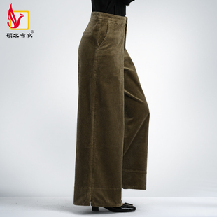高腰大码 肥腿裤 条绒大脚裤 灯芯绒裤 长裤 春秋新款 韩版 子宽松阔腿裤
