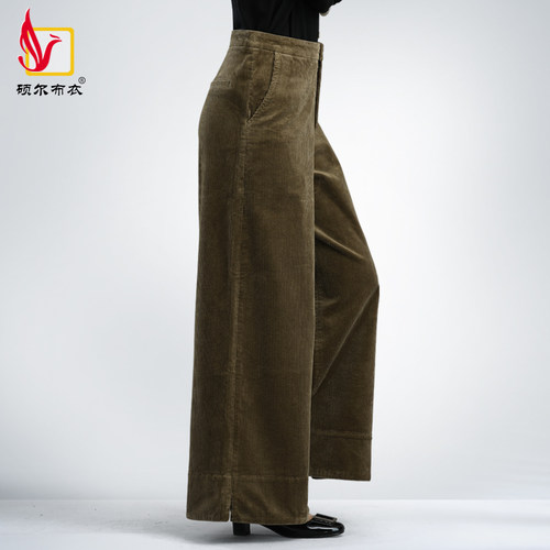 高腰阔腿条绒长裤妈妈休闲裤