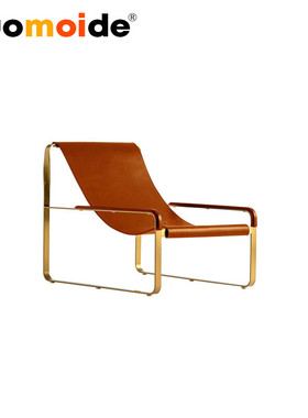 诺曼邸设计师家具真皮金属电镀躺椅Chaise Longue住宅/商业休闲椅