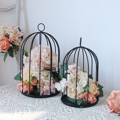 大小号ins铁艺黑白鸟笼可挂铁笼烤漆花盆婚庆装饰可插花多肉花盆