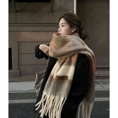 韩版温柔马海毛流苏围巾女冬季