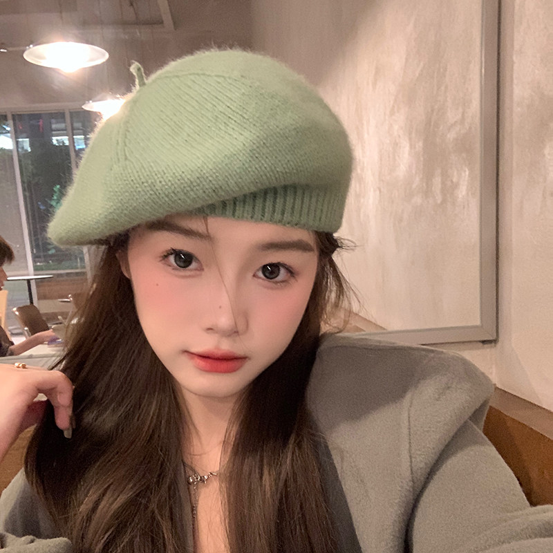 抹茶绿色兔毛贝雷帽子女秋冬文艺复古画家帽百搭时尚针织帽毛线帽,服饰配件/皮带/帽子/围巾,帽子,淘宝优惠券,粉丝福利购,淘宝优惠卷