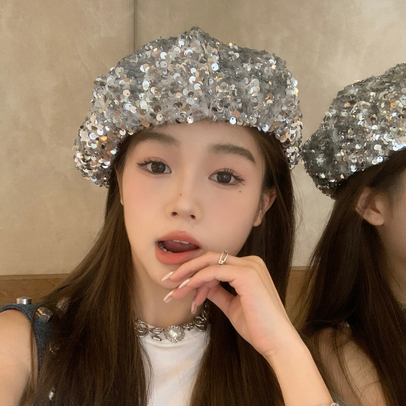 重工~银色亮片帽子女秋季时尚贝雷帽女网红潮搭画家帽大头云朵帽,服饰配件/皮带/帽子/围巾,帽子,淘宝优惠券,粉丝福利购,淘宝优惠卷