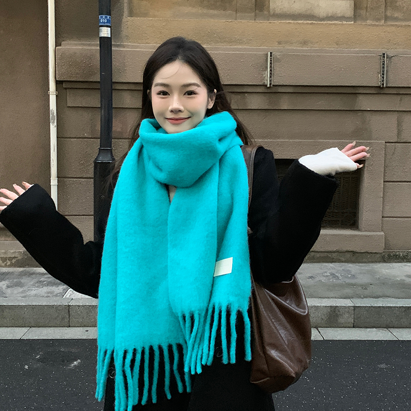 马尔斯蓝绿色加厚羊毛围巾冬季女