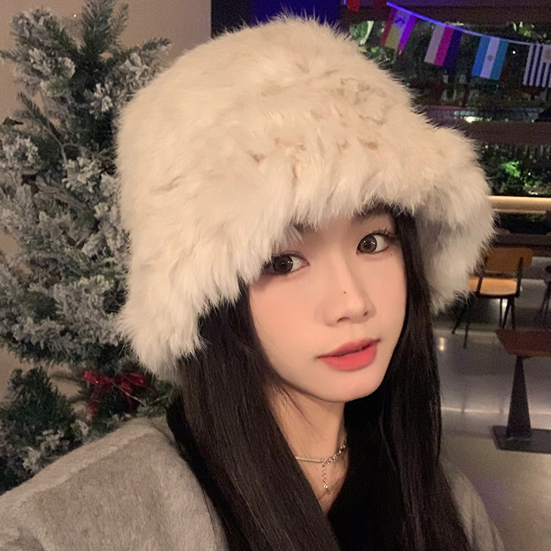 韩系时尚兔毛针织帽女秋冬帽子