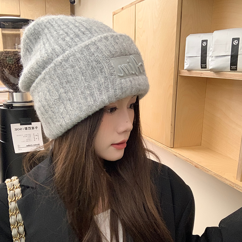 日系百搭刺绣针织帽女秋冬季显瘦
