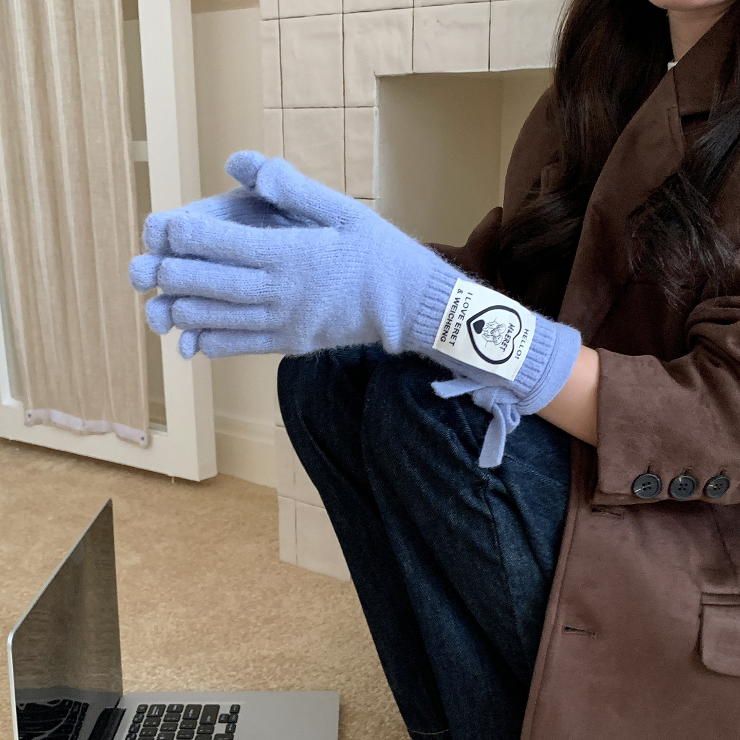 小众设计感长款针织手套女冬季韩版可爱保暖五指手套男骑行可触屏