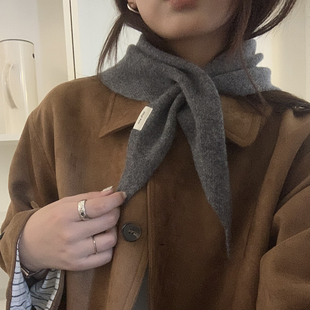 100%纯羊毛小围巾女秋冬季 针织小领巾时髦三角巾搭配披肩护颈围脖