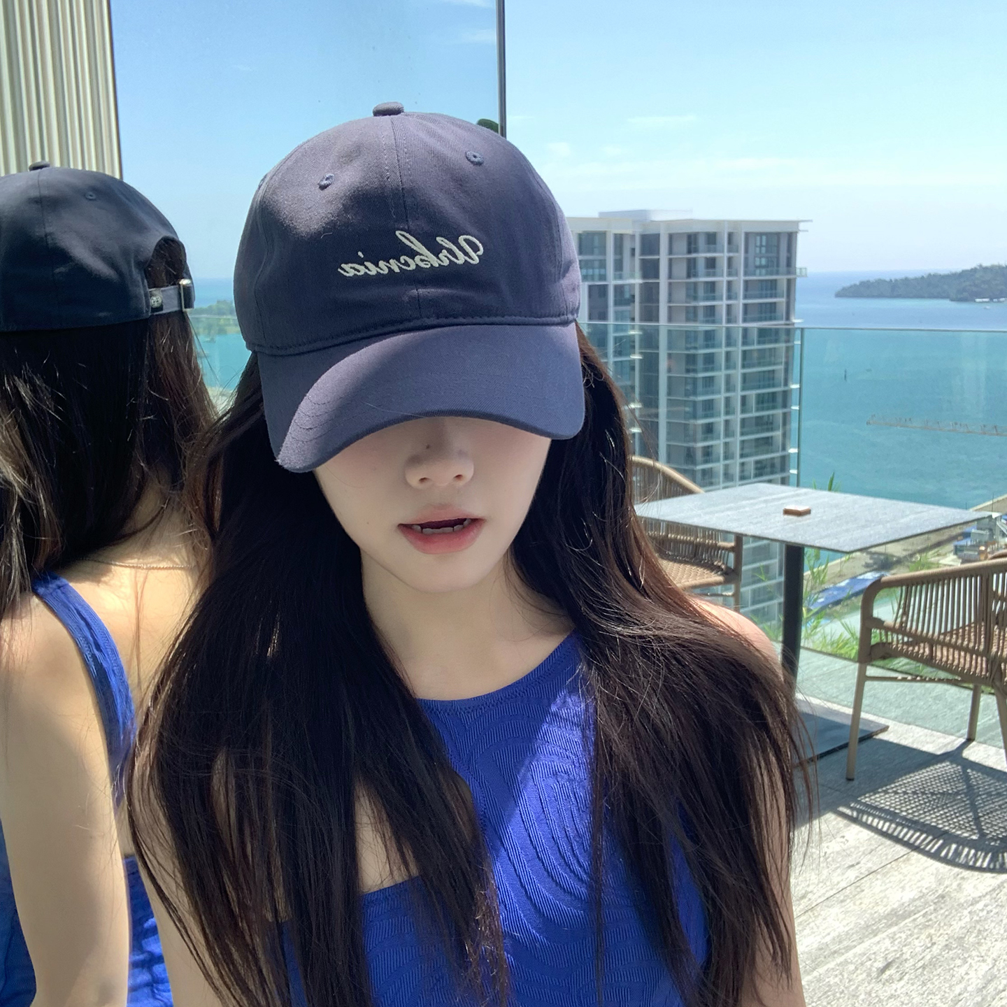 miu风藏青色字母棒球帽子女秋季