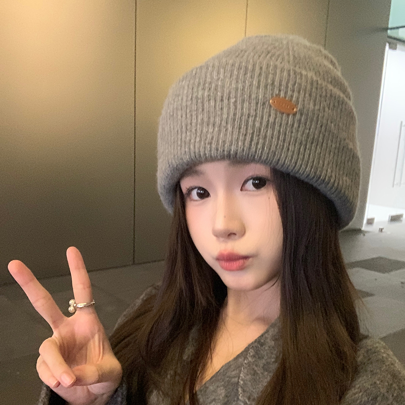 韩版ins灰色针织帽女秋冬毛线帽