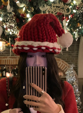 小红帽~可爱新年马年帽子女冬季粗线针织帽红色加厚毛线帽保暖潮