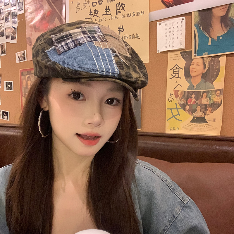 日系复古小众贴布豹纹前进帽女秋