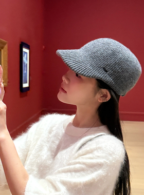 赵露思同款针织鸭舌帽子女秋冬时尚平顶马术帽复古灰色羊毛报童帽