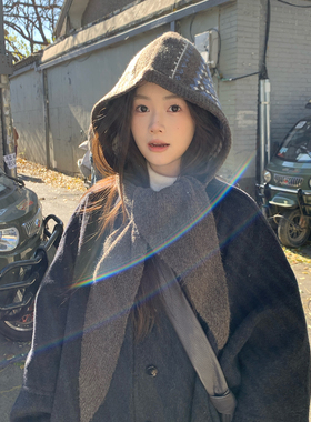 费尔岛针织帽女冬季帽子围巾一体保暖巴拉克拉法帽防风护耳毛线帽